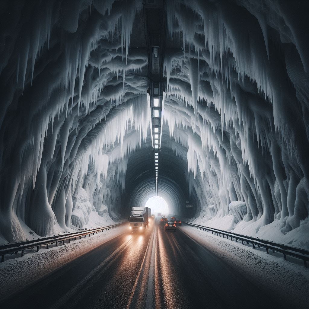 Świnoujście. Sople lodowe paraliżują ruch w Tunelu w Świnoujściu - Tunel jest zamknięty